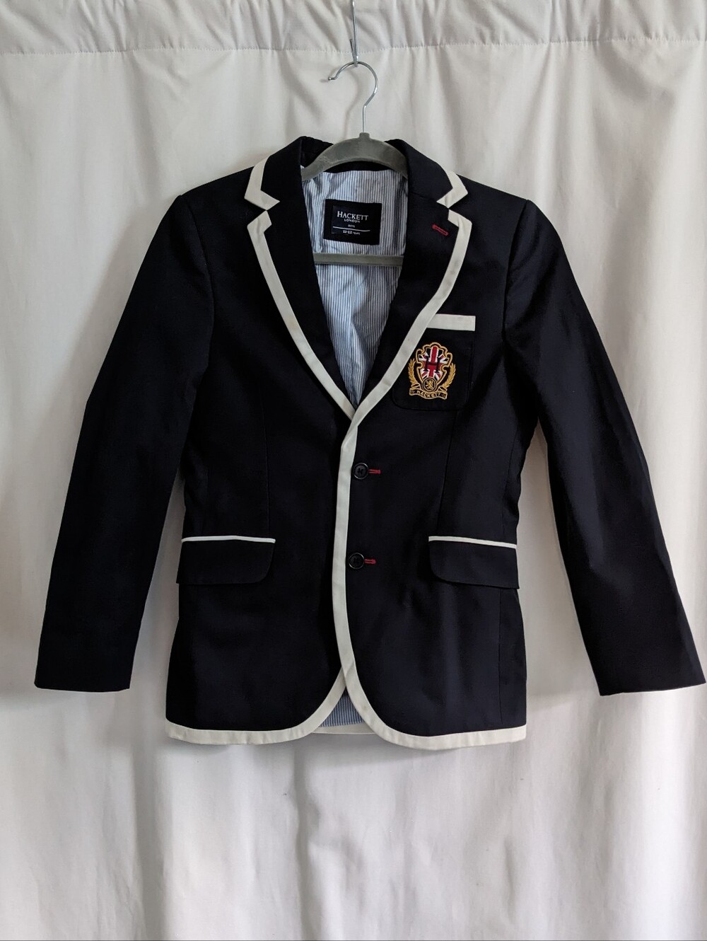 Hackett Boys Navy Blue & White Trim Cotton Blazer, 11-12 Years, Pocket Medallion